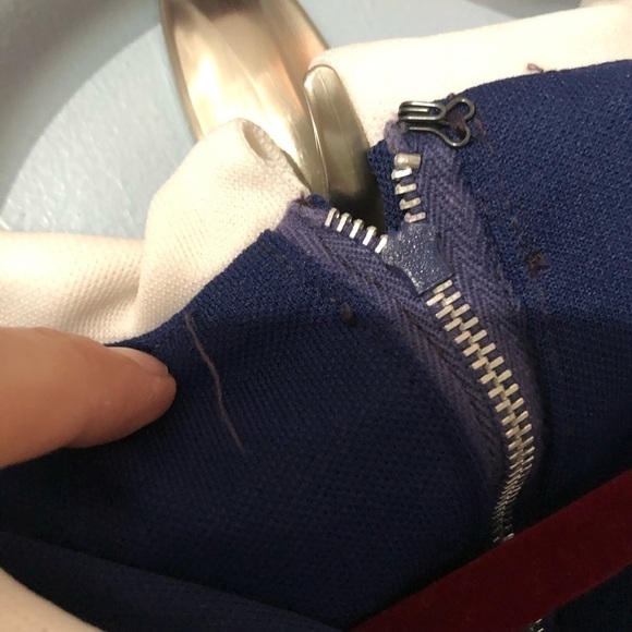 ⭐️🌟TRUE Vintage 70s Maxi Granny Dress Blue Poly Tweed White Trim XL - Picture 9 of 10